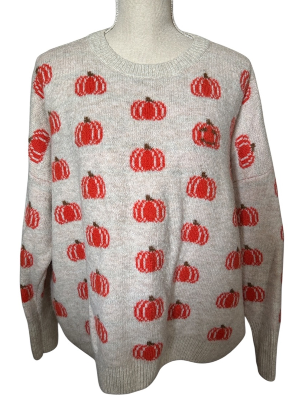 Vince Camuto Pumpkin Knit Crewneck Sweater Cozy Pullover Fall Halloween XL